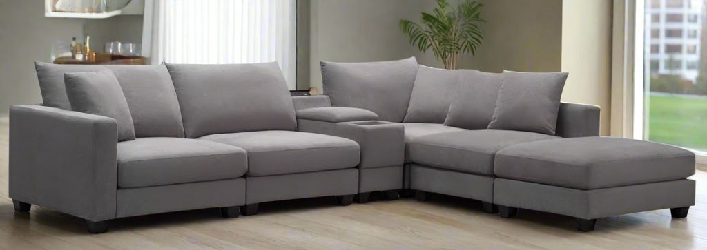 Docklands Modular With Console Ottoman Lounge-Medium Grey