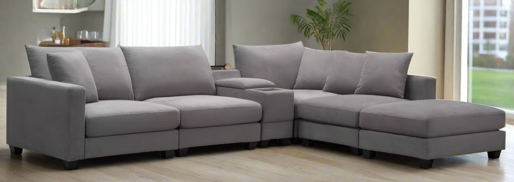 Docklands Modular With Console Ottoman Lounge-Medium Grey