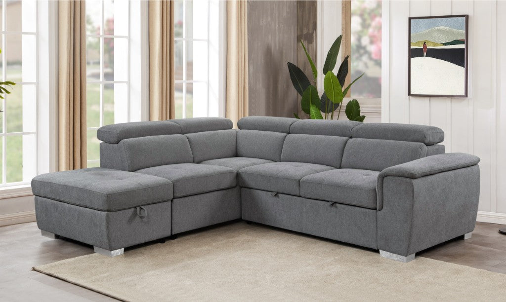 Caprivix Fabric Corner Sofabed With Stroage &Ottoman