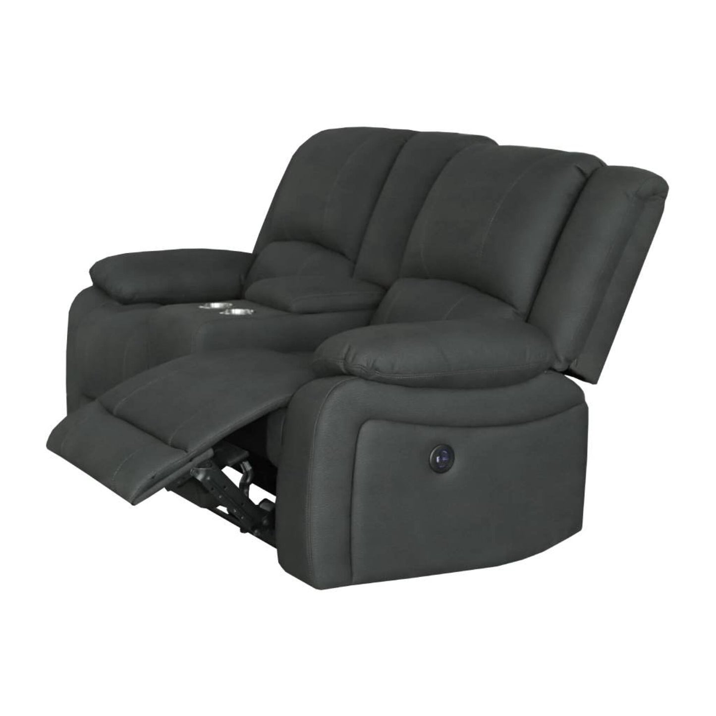 OFFO Captain 2 Seater Rhino Suede Fabric Electric Recliner Lounge Jet