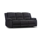Captvix 3 Seater Lounge with 2 Single Recliner Rhino Fabric Set -Black Onyx