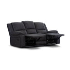 Captvix 3 Seater Lounge with 2 Single Recliner Rhino Fabric Set -Black Onyx