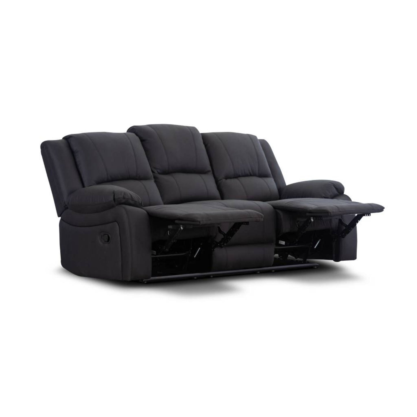 OFFO Captain 3 Seater Lounge with 2 Single Recliner Rhino Fabric Set -Black Onyx