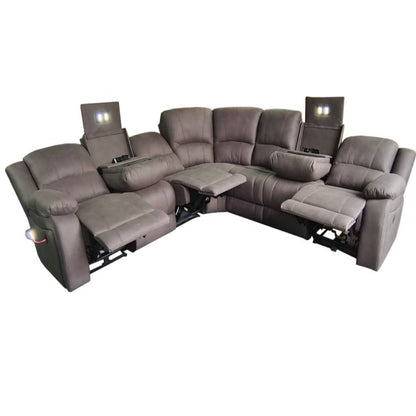 OFFO Captain 7 Seater Corner Modular Rhino Suede Electric Recliner Lounge Latte