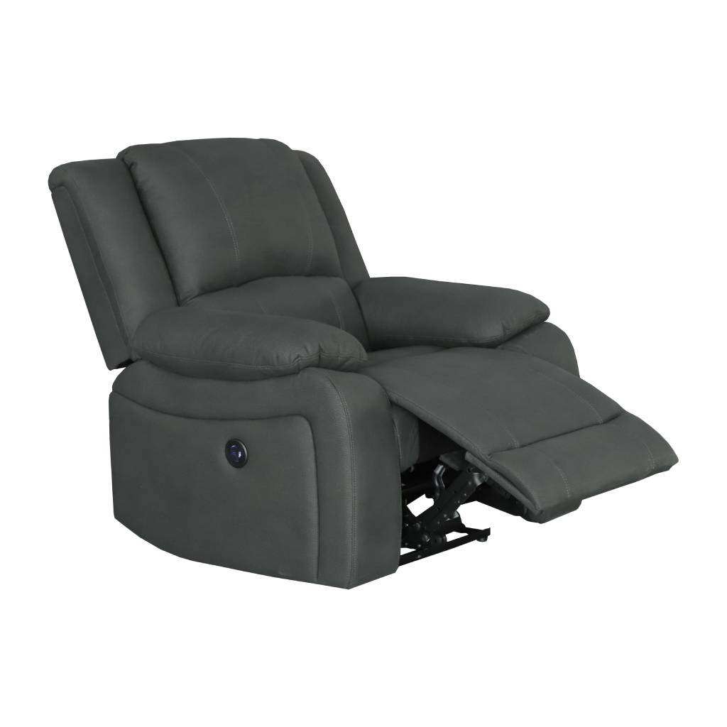 OFFO Captain Rhino Suede Fabric Single Electric Recliner Lounge- Jet