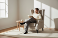 Royal Chesterfield Wing Armchair Fabric Sofa Beige