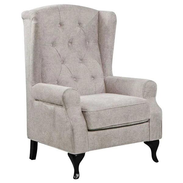 Royal Chesterfield Wing Armchair Fabric Sofa Beige