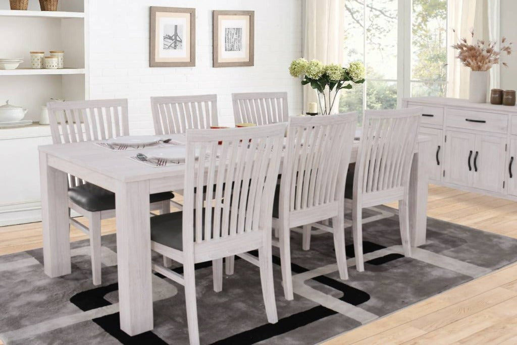 Flora White Brushed Timber 190cm Dining Table