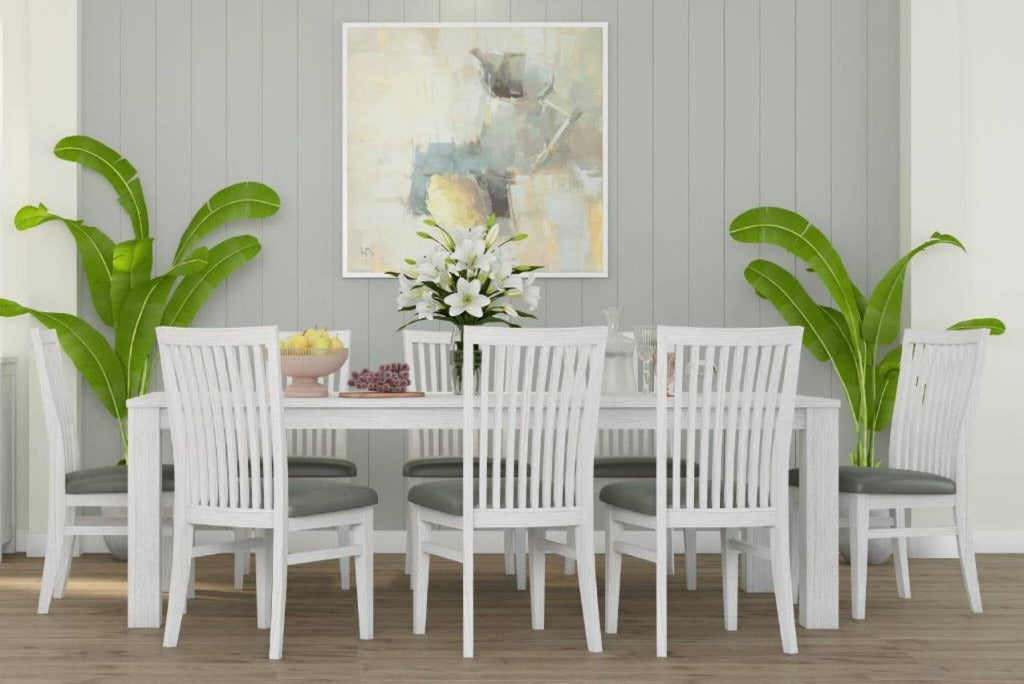 Flora White Brushed Timber 225cm Dining Table