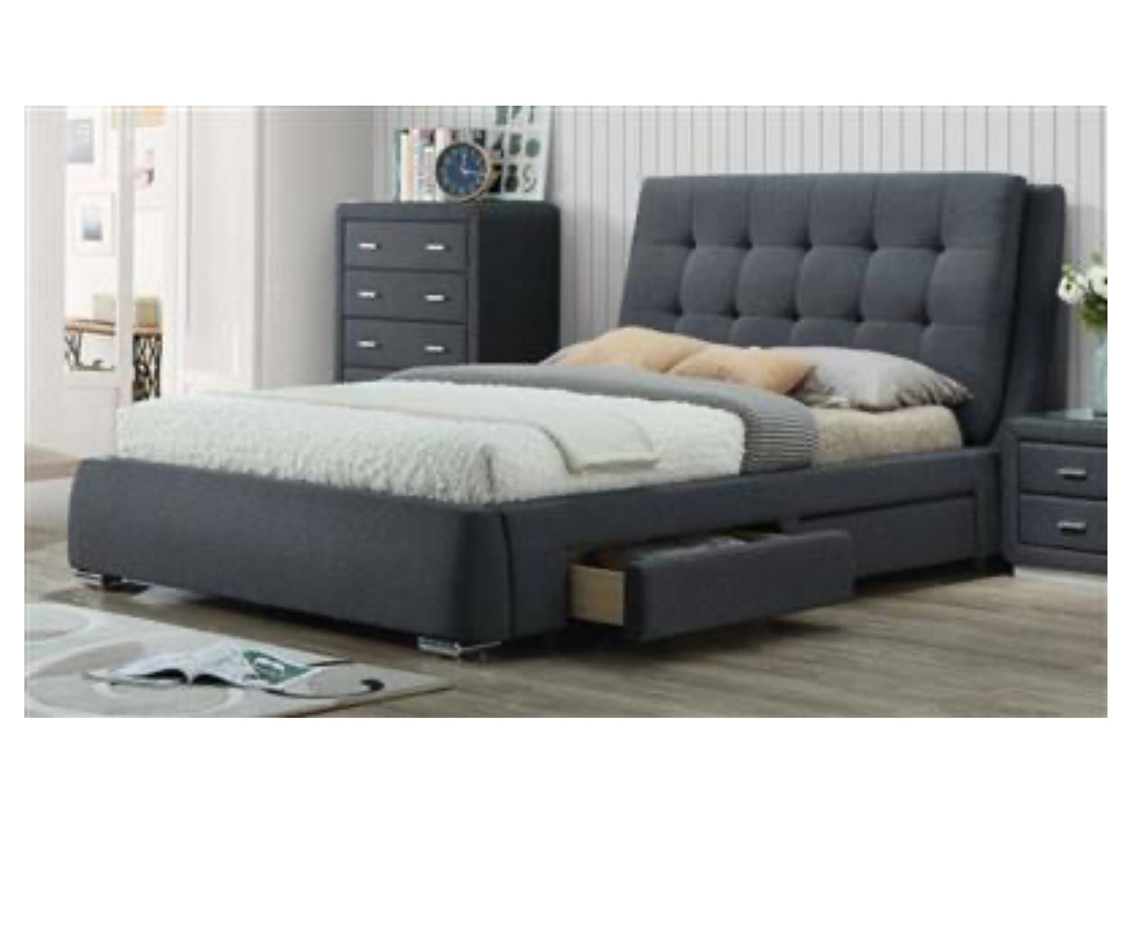 Vara 4 Drawer Upholstered Fabric  Storage Queen Bed