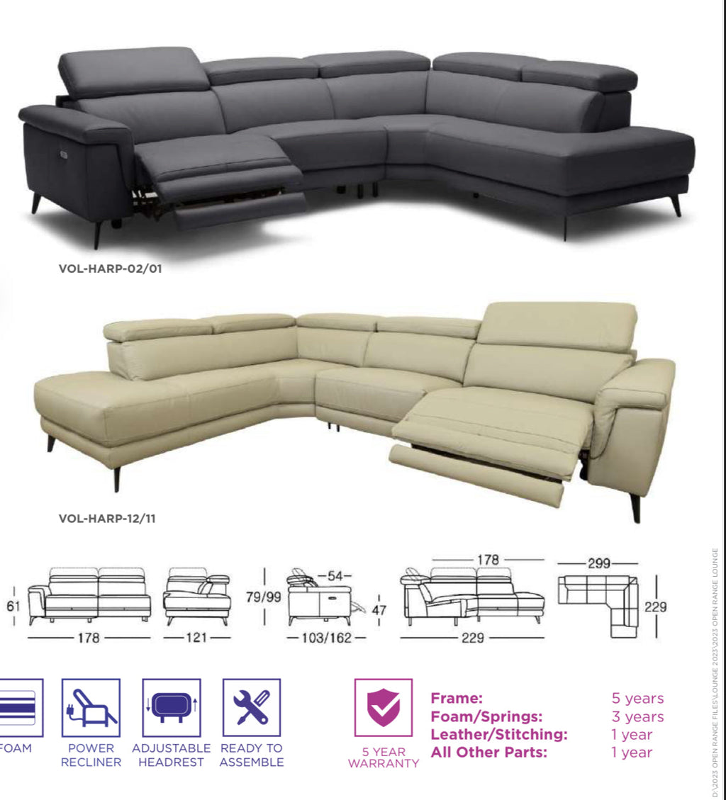 Harper Leather Modular Lounge with Electric Reclining Action RHF-Sand /Silver