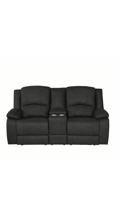 OFFO Captain 2 Seater Rhino Suede Fabric Electric Recliner Lounge Jet