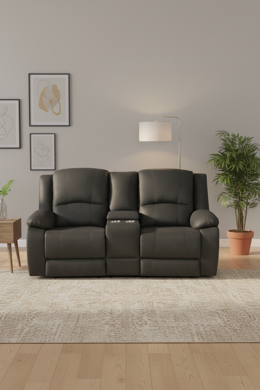 Captvix 2 Seater Rhino Suede Fabric Electric Recliner Lounge Jet