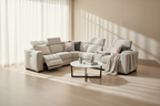 Tripovix Nappa Fabric Modular Corner Lounge W/Electric Recliner-Mist Grey