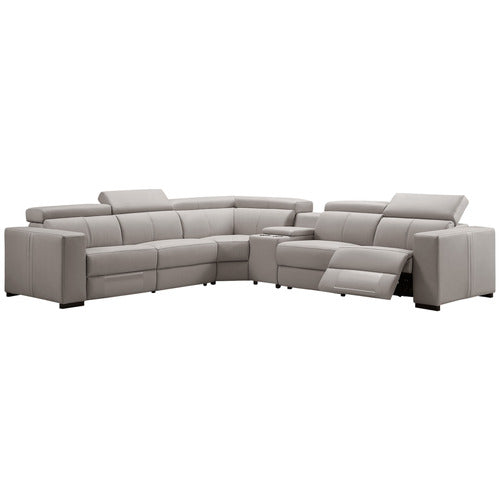 Tripoli Leather Modular Recliner Sofa Corner W/Electric Recliner-Rice Paper