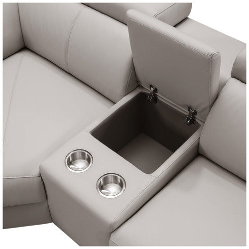 Tripoli Leather Modular Recliner Sofa Corner W/Electric Recliner-Rice Paper