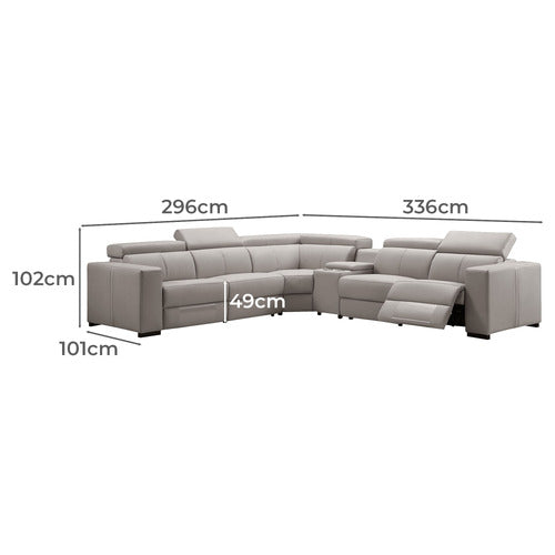Tripoli Leather Modular Recliner Sofa Corner W/Electric Recliner-Rice Paper