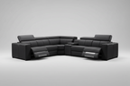 Black leather sectional sofa on a white background