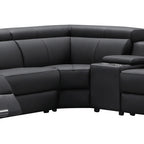 Tripoli Leather Modular Corner Lounge W/Electric Recliner-Black