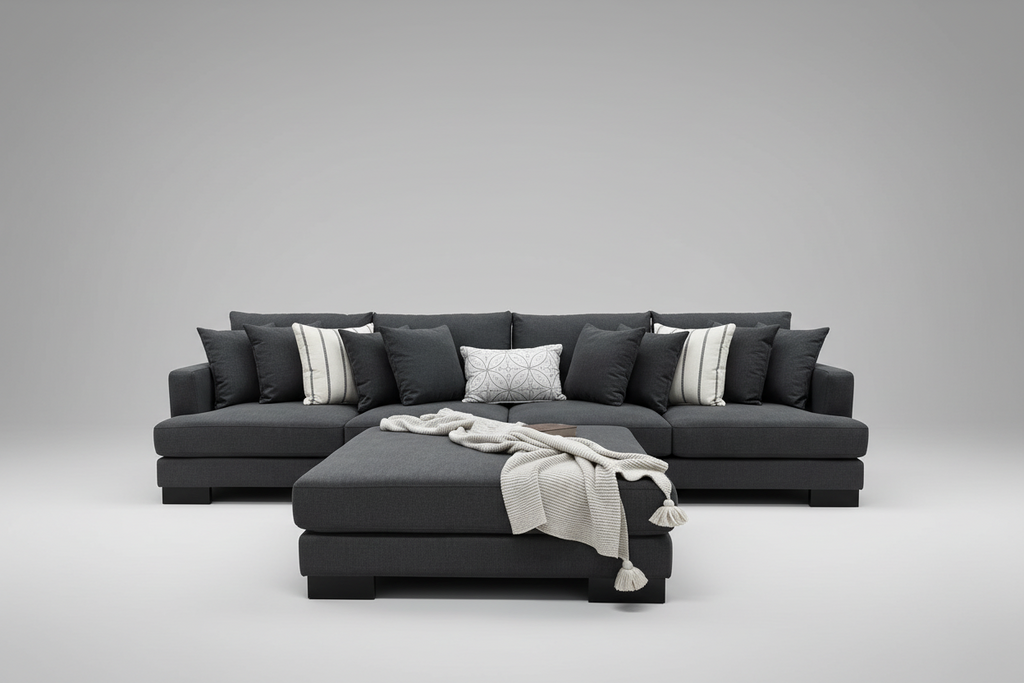 Manhattan Deep Seat Modular Fabric Lounge Plus Ottoman Dark Grey