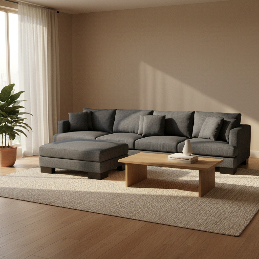 Manhattan Deep Seat Modular Fabric Lounge Plus Ottoman Dark Grey