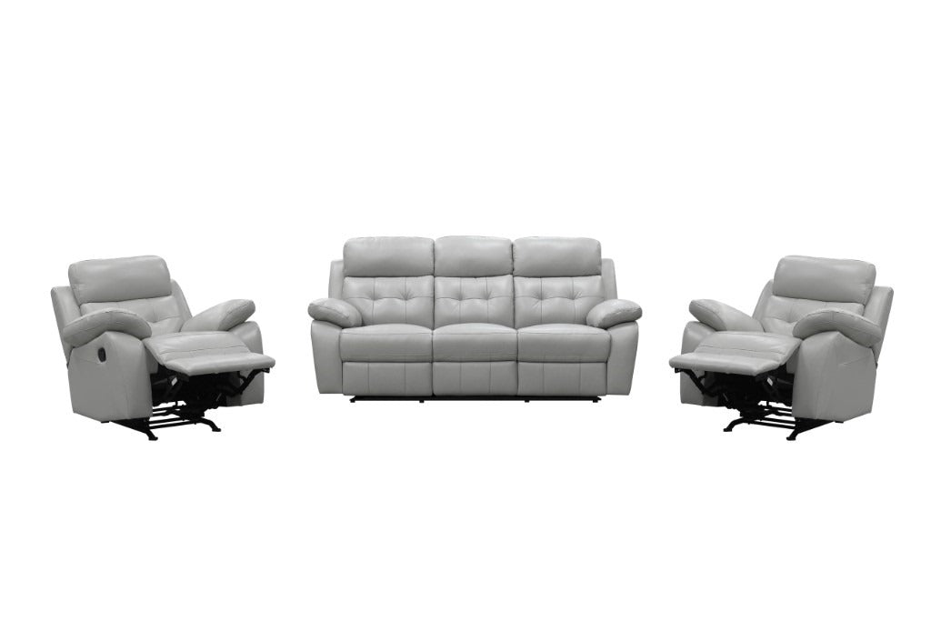 OFFO Cosmic 3 Seater Leather Lounge W 2 Single Recliner Set -Silver