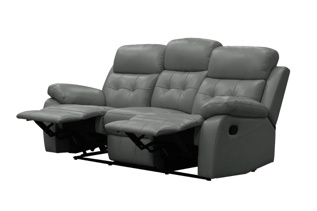 Cosvix 3 Seater Leather Lounge W 2 Single Recliner Set-Gunmetal