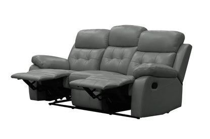 OFFO Cosmic 3 Seater Leather Lounge W 2 Single Recliner Set-Gunmetal