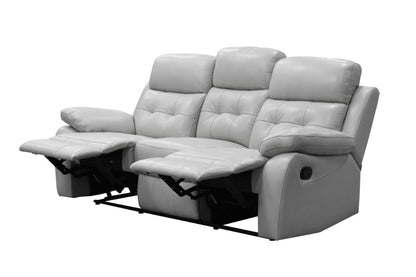 OFFO Cosmic 3 Seater Leather Lounge W 2 Single Recliner Set -Silver