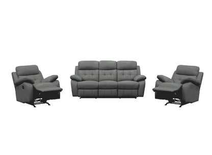 OFFO Cosmic 3 Seater Leather Lounge W 2 Single Recliner Set-Gunmetal