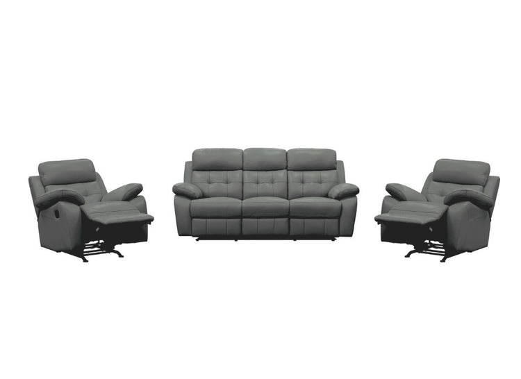 Cosvix 3 Seater Leather Lounge W 2 Single Recliner Set-Gunmetal