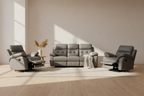 Cosvix 3 Seater Leather Lounge W 2 Single Recliner Set-Gunmetal
