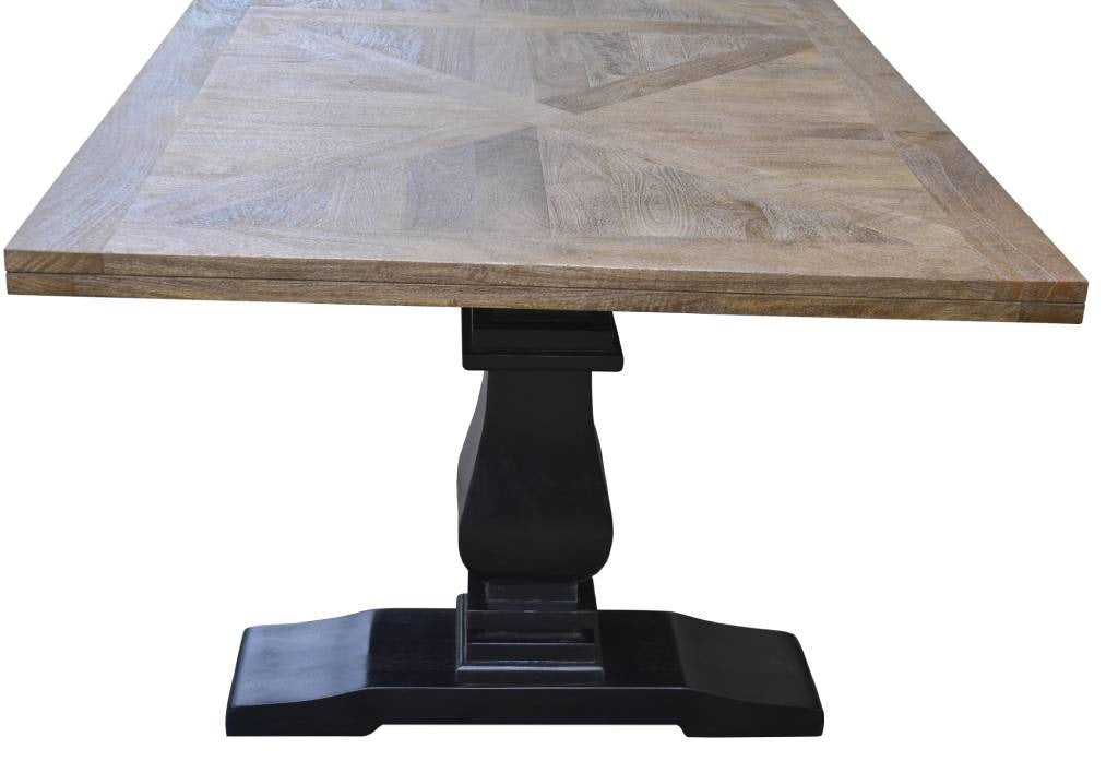 French Provincial Velino Parquetry 230cm Dining Table - Oak Black