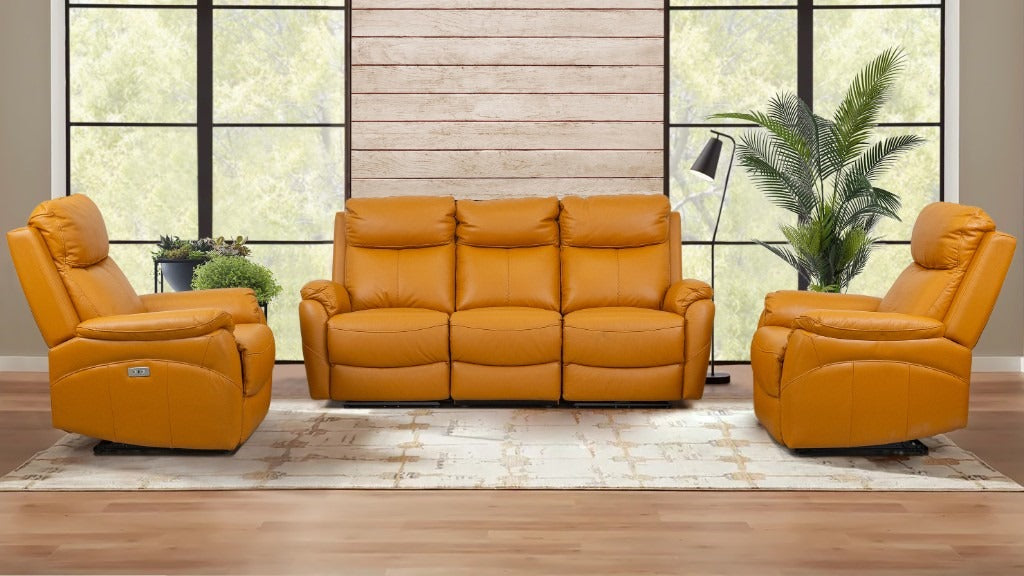 Camden Electric Recliner Leather Lounge Set Tangerine