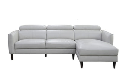 Adison 3 Seater Leather Left Chaise Sofa - Silver