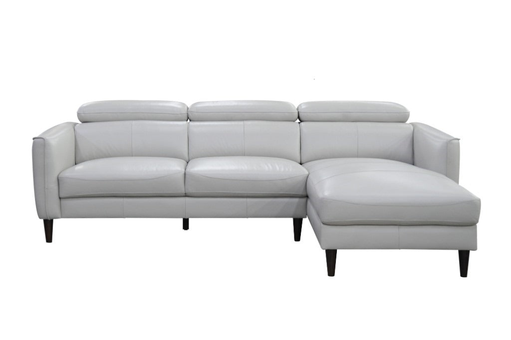 Adison 3 Seater Leather Right Chaise Sofa - Silver