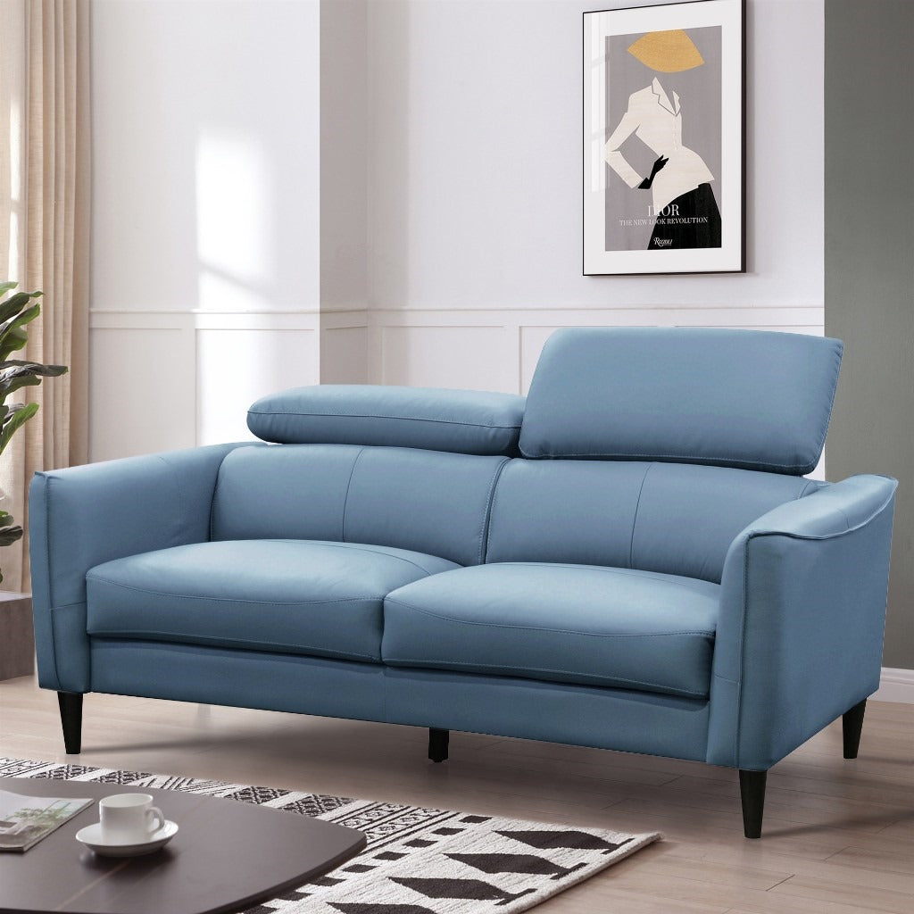 Adison 3 Seater Leather Right Chaise Sofa - Blue