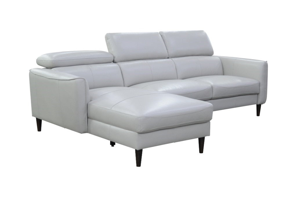 Adison 3 Seater Leather Left Chaise Sofa - Silver