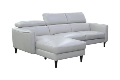 Adison 3 Seater Leather Right Chaise Sofa - Silver