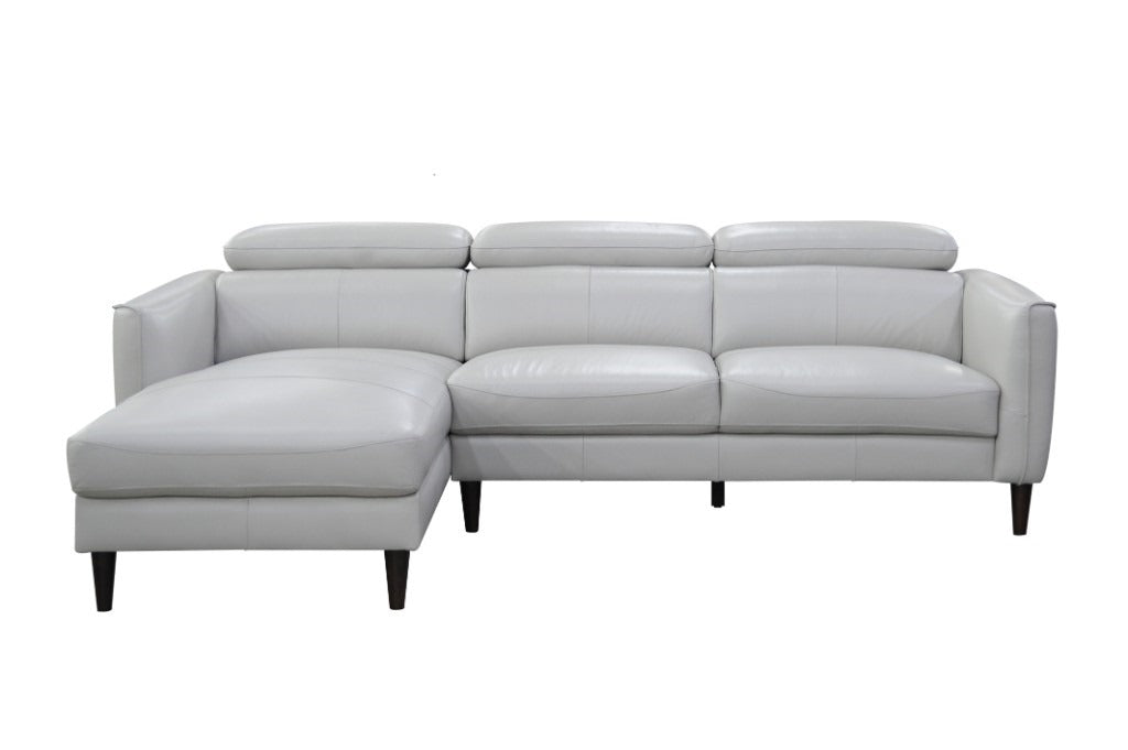 Adison 3 Seater Leather Left Chaise Sofa - Silver