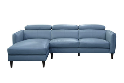 Adison 3 Seater Leather Right Chaise Sofa - Blue