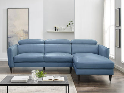 Adison 3 Seater Leather Right Chaise Sofa - Blue