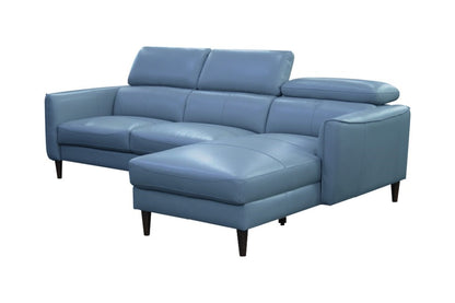 Adison 3 Seater Leather Right Chaise Sofa - Blue