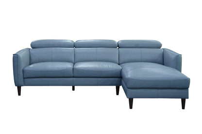 Adison 3 Seater Leather Right Chaise Sofa - Blue