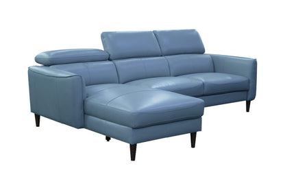 Adison 3 Seater Leather Right Chaise Sofa - Blue