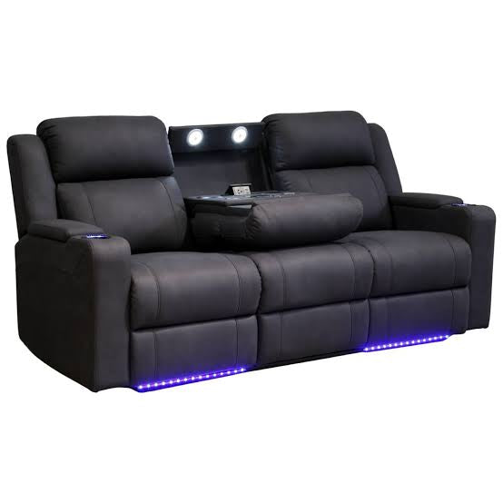 Home Cinema 3 Seater Electric Recliner Rhino Suede Fabric Sofa Black