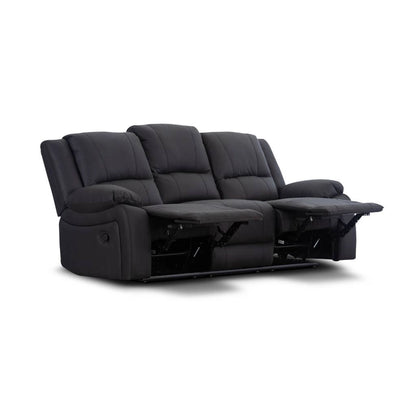 OFFO Captain 3 Seater Rhino Suede Fabric Electric Recliner Lounge -Black Onyx