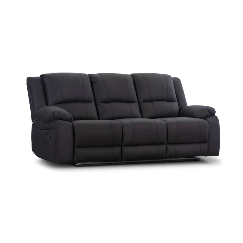 OFFO Captain 3 Seater Rhino Suede Fabric Electric Recliner Lounge -Black Onyx