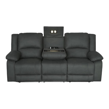 OFFO Captain 3 Seater Rhino Suede Fabric Electric Recliner Lounge -Black Onyx