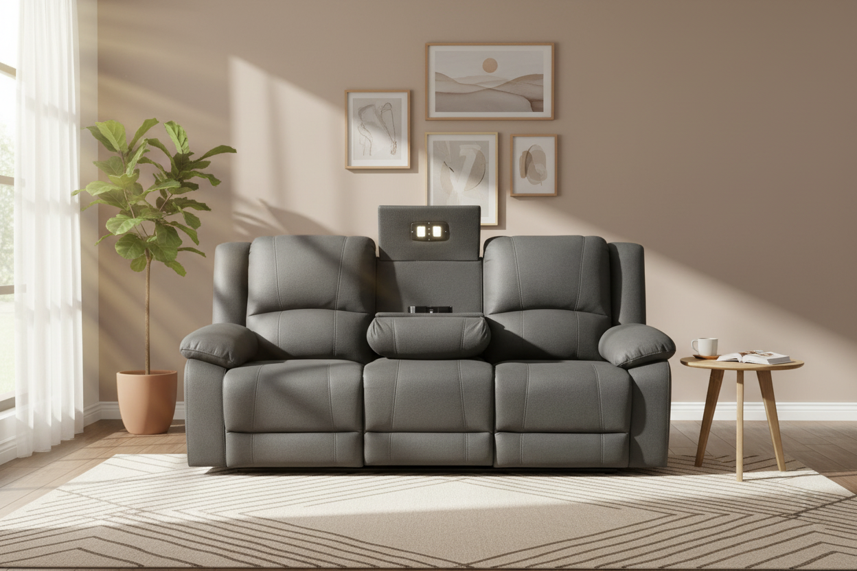 Captain 3 Seater Rhino Suede Fabric Electric Recliner Lounge Jet